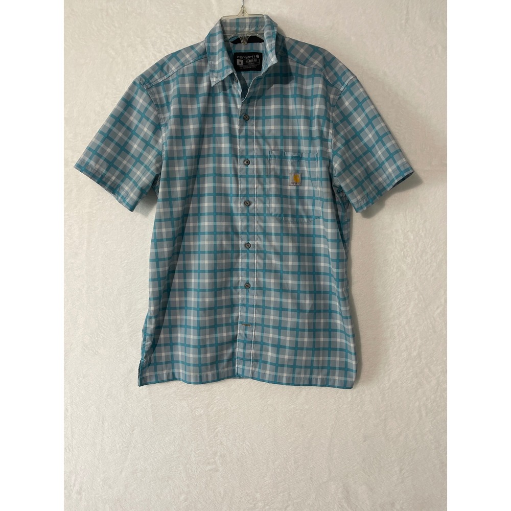 Carhartt Force Sun Defender Shirt Mens Med Turquoise Plaid Short Sleeve Vented